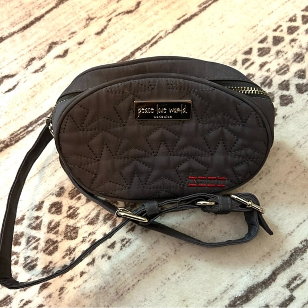 Peace Love & World dark green quilted belt bag with adjustable straps